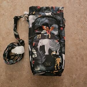 Lug Brand Safari Print Water Bottle Crossbody Bag Adjustable Strap Phone/Wallet